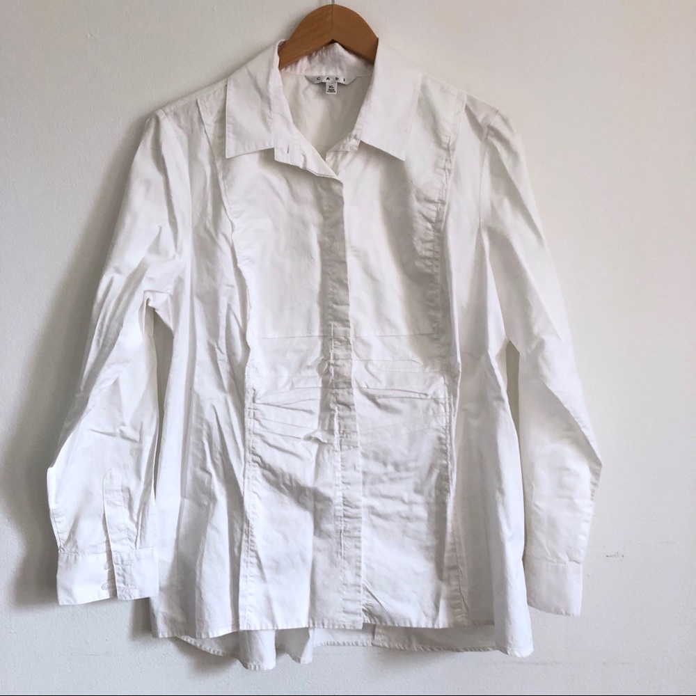 CAbi rouched white button down blouse
